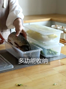3/5ชิ้น กล่องเก็บของในครัวทรงสี่เหลี่ยมผืนผ้าสำหรับระบายน้ำในตู้เย็น / กล่องพลาสติกใสสำหรับรักษาความสด / ถาดระบายน้ำสำหรับผักผลไม้ เนื้อสัตว์ ปลา * กล่องเก็บอาหารแช่แข็งแบบปิดผนึก / กล่องจัดระเบียบในครัวแบบวางซ้อนกันได้