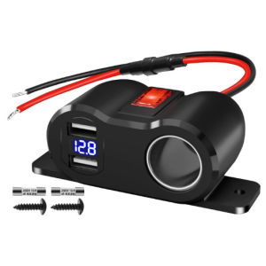 Bộ Chia Ổ Cắm Bật Lửa Thuốc Lá Kép QC3.0 PD3.0 Bộ Sạc Xe Hơi 12V Bộ Chuyển Đổi Nguồn Có Màn Hình Vôn Kế Cho Xe Máy RV Marine