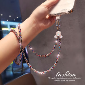 Long Elegant Diamond Encrusted Phone Strap Womens Travel Essential Necklace Keychain Versatile Accessory for Outdoor Trips