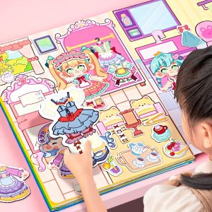 Princess Dress-Up Stickers Magnetic Quiet Book for Girls Reusable Stick-On Toys Educational Creative DIY Handcraft for Kids