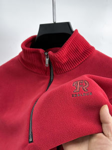 เสื้อฮู้ดขนแกะสองหน้าสำหรับผู้ชาย 2023 ฤดูหนาว เสื้อคลุมกันหนาวสีแดง ทรงสลิมฟิต ปกติ คอปกต่ำ ซิป แฟชั่นสตรีท