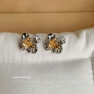 SunnyZoo Moon Silver Gold Color Collision Texture Flower Earrings Korean Style Alloy Plant Floral Womens Fashion Jewelry