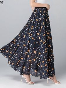 Bohemian Long Floral Print Chiffon Half Skirt Summer Size plus Beach Skirt A-Line High Waist Midi Skirt Commute Style