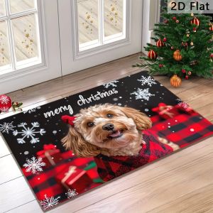 VIKAMA Christmas Dog Welcome Mat Non-slip Welcome Mat Holiday Snowflake Pattern Joyful Christmas Entryway Mat Festive Decor
