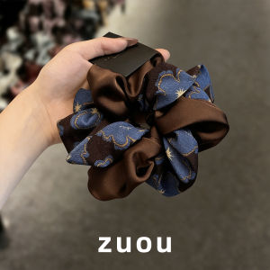 ZUOOU | Floral Print Large Fabric Headband Blue & Coffee