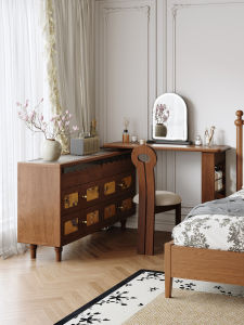 QUYUAN | Space-Saving Corner Solid Wood Dressing Table with Storage