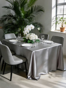 anfeng | New 2026 Luxury Grey Rectangular Satin-like Tablecloth