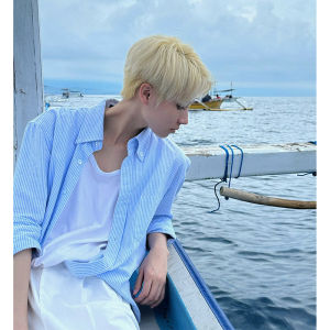 Blue Stripes Shirt Mens Long Sleeves Spring and Autumn Japanese Fashion Brand Teenager Sense Handsome Tops Fancy Shirt Coat