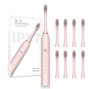 Bàn Chải Điện Máy Đánh Răng Sonic X-3 Thông Minh với 6 Chế Độ Làm Sạch Tặng Kèm 8 Đầu Thay Thế dành cho người lớn và trẻ em.