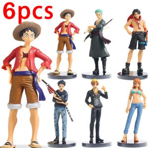 Bandai | 6pcs Anime One Piece Figures Luffy Ace Solon Mei Sanji Action Model Pvc Desktop Statue Ornament Collection Desktop Toys Gifts