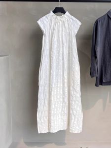 Beach Vacation Style White Sleeveless Dress Womens Initial Pure Sweetness High-End Feeling Korean Style Commute Pure Color