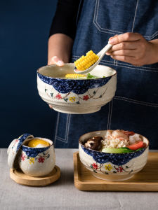 Instant Noodle Bowl Bowl For Home Soup Bowl Rice Bowl Bowl Dish Suit Cutlery Bowl and Plates Creative Stylish Ceramic Bowl Large Single