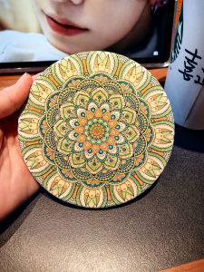 Thảm Cốc Cà Phê Sáng Tạo Họa Tiết Mandala Đính Vàng Thảm Gạch Hoa Thảm Cách Nhiệt Cốc Trà Quà Lưu Niệm Du Lịch Hình Tròn