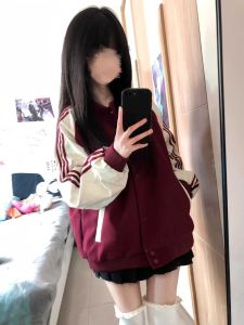 แจ็คเก็ตเบสบอลสไตล์อเมริกันย้อนยุค สไตล์วิทยาลัย ทรงหลวม ทรงหลวม สำหรับผู้ชายและผู้หญิง ฤดูใบไม้ผลิและฤดูใบไม้ร่วง