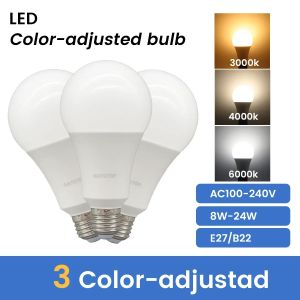 2pcs Energy saving 3 Color Temperature Bulb AC110V 220V E27 B22 18W 24W CCT Memory Function Color Temp Reset Light for Bedroom