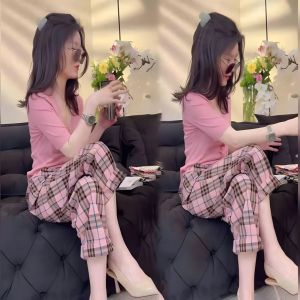 ชุดกระโปรงสูทลายสก็อตสุดเก๋สำหรับผู้หญิง ชุดสองชิ้น สไตล์เกาหลี เอวสูง ทรงตรง ทรงหลวม แฟชั่นฤดูร้อน 2025