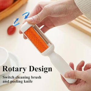 2-in-1 Vegetable Fruit Peeler with Brush potato scrubber brush Stainless Steel Multifunctional Fruit Peeler Rotating Design Easy-grip Vegetable Brush Kitchen Tools and Gadgets