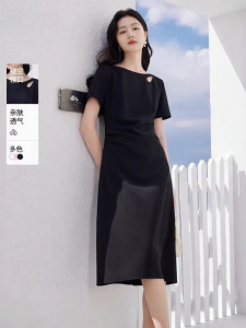 XIANGYING | Slimming French Style Black Dress Female Summer