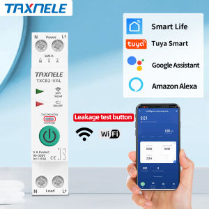 TUYA WIFI Smart Circuit Breaker Power Metering Energy Meter KWh 1P 63A Remote Switch Timer MCB Voltage Current Leakage Protect