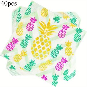 20 Count Disposable Paper Party Napkins 2 Ply Pineapple Print Decorative Beverage Guest Luncheon Dinner Cocktail Napkins