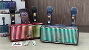 Bluetooth Speaker with Dual Wireless Microphone and LED lights SDRD 319 Pro (2024 Year New Release) Multi-function Home KTV Bluetooth Speaker Outdoor Portable Subwoofer Local Warranty