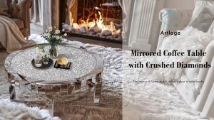 โต๊ะกาแฟกลม โต๊ะกาแฟกลม เพชรคริส-talที่ถูกบีดหัก Round Coffee Table Mirrored Glass : Large 80 x 46.5cm Luxury Silver Mirror Coffee Table Embedded Glitter Crushed Crystal Diamonds with Beveled Glass  Leg โต๊ะกาแฟที่มีพื้นผิวส Center Tables Living Room