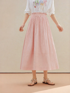 INMAN | Yellow Pleated Ruffle Trim Midi Skirt