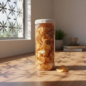 Keripik Singkong Kemasan Toples Plastik Ukuran 1.300ml Gurih Pedas Aroma Daun Jeruk