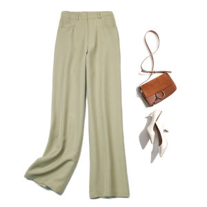 Spring New High Waist Wide Leg Pants Formal Straight Cut Green Versatile Loose Fit Trousers for Women Commute Polyester Fiber
