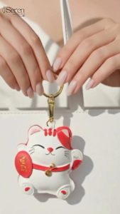 Charm con mèo thần tài iSeren chất da thật nhập khẩu Pháp phụ kiện treo túi xinh xắn cho nàng tạo gu thời trang cá tính cho nàng giữa đám đông du lịch dạo phố