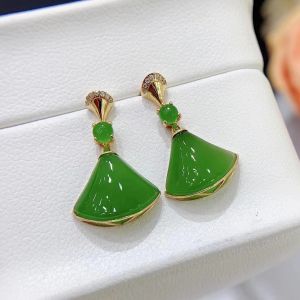 Montagne Jewelry 18K Pure Gold earring for women Diamond Inset Design Fine Jewellery Natural 20x12.5mm Grade A Green Jade Earrings Stud Earring