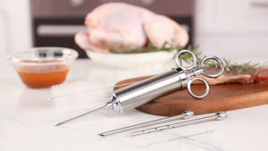 304-Stainless Steel Meat Injector Syringe Kit with 3 Marinade Needles for BBQ Grill Smoker