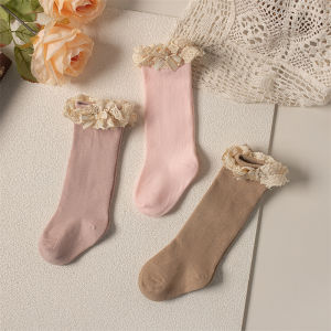 3Pairs/Lot Baby Girls Knee High Socks Kids Soft Cotton Long Sock Cute Lace Ruffle Solid Children Princess Socken For 0-5Years
