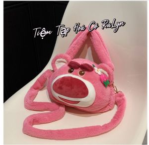 Túi xách Lông Gấu Dâu Lotso Siêu Dễ Thương Siêu Cute Lông Siêu Mịn Màu Hồng Pinkly