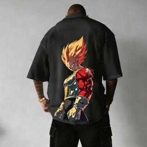Bandai | Dragon Ball Anime Vegeta Back Printed Cotton T-shirt 2026 Harajuku Mens Summer New Large Loose Casual Short Sleeve Top