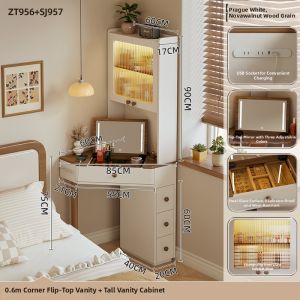 YANGYING | Corner Desk and Bookshelf Integration Dressing Vanity Bedside 2026 New Edition