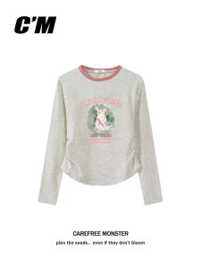 สลิมฟิต คอกลมแขนสั้น ผู้หญิง เสื้อยืด ผ้าฝ้าย สแปนเด็กซ์ เสื้อเชิ้ตชั้นฐานผสม ฤดูใบไม้ร่วง ชุดทํางานพิมพ์ลายสไตล์ใหม่