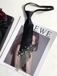 Fringe Tie Faux Pearl Bow Tie Adjustable Slip On Design With Tassels Trim Uniform Accessories