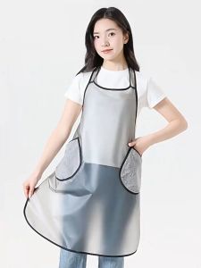 Hanging Neck Waterproof Oil ApronTransparent Kitchen Restaurant Apron TPU Large Pocket Apron
