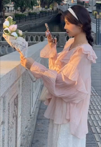 AB [ready stock] Blouse Women Chiffon Ladies Loose Korean Style Long Sleeve Shirt Blouse