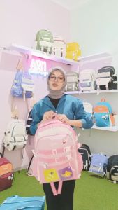 Tas Ransel Sekolah Wanita Korea Terbaru 2023 Backpack SD SMP SMA Populer Kapasitas Besar dan Free PIN/Bross