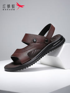 Red Dragonfly Mens Sandals 2025 Summer New Outdoor Wear Anti-Slip Deodorant Double-Purpose Slippers Genuine Leather Casual Beach Shoes