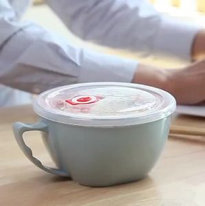 1PCS Stainless Steel Bowl with Handle Solid Color Anti Scalding Instant Noodles Mixing Bowl Kitchen Tableware Food Accessory