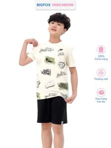 Bộ cộc tay bé trai size đại Bigfox Miss Meow chất cotton mùa hè in đẹp 12131415 tuổi 40kg 50kg