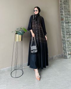 Gamis Set Hijab Zara Rayon Twill Kombinasi motif
