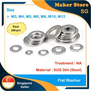 Steel (SUS 304) Flat Washer M3 M4 M5 M6 M8 M10 M12 (Pack : 100 pcs)