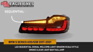 BMW 5 SERIES G30 G38 2017-2021 LED SEQUENTIAL SIGNAL WELCOME LIGHT DRAGON SCALE STYLE SMOKE CLEAR LIGHT BAR TAILLAMP