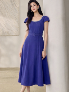 Roey s house | Elegant Commute Summer Square Neck Belted A-line Dress