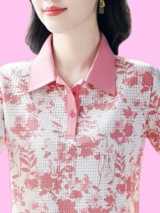 Áo Thun Polo Cổ Polo Tay Ngắn in Họa Tiết Rộng Rãi Cho Phụ Nữ Trung Niên Mùa Hè 2024 Phong Cách Hàn Quốc Thường Ngày