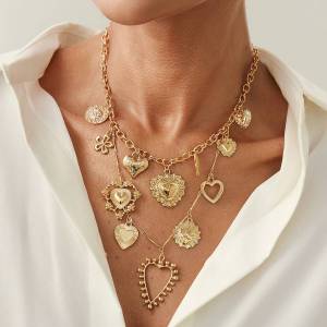 Ingemark Punk Hollow Love Heart Flower Pendant Choker Necklace for Women Hip Hop Gold Color Chain Grunge Jewelry Steampunk Men